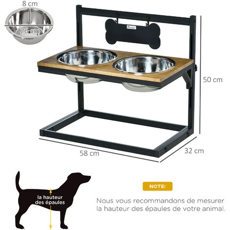 PawHut Gamelle Double Chien Porte-gamelles Surélevé Hauteur Réglable Dim. 58L X 32l X 50H Cm 2 Gamelles Acier Inox. Incluses Plateau Aspect Bois Clair 3 PawHut Gamelle Double Chien Porte-gamelles Surélevé Hauteur Réglable Dim. 58L X 32l X 50H Cm 2 Gamelles Acier Inox. Incluses Plateau Aspect Bois Clair – Image 3