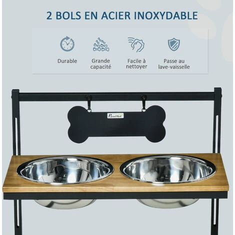 PawHut Gamelle Double Chien Porte-gamelles Surélevé Hauteur Réglable Dim. 58L X 32l X 50H Cm 2 Gamelles Acier Inox. Incluses Plateau Aspect Bois Clair 4 PawHut Gamelle Double Chien Porte-gamelles Surélevé Hauteur Réglable Dim. 58L X 32l X 50H Cm 2 Gamelles Acier Inox. Incluses Plateau Aspect Bois Clair – Image 4