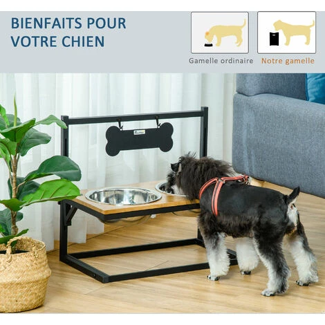 PawHut Gamelle Double Chien Porte-gamelles Surélevé Hauteur Réglable Dim. 58L X 32l X 50H Cm 2 Gamelles Acier Inox. Incluses Plateau Aspect Bois Clair 5 PawHut Gamelle Double Chien Porte-gamelles Surélevé Hauteur Réglable Dim. 58L X 32l X 50H Cm 2 Gamelles Acier Inox. Incluses Plateau Aspect Bois Clair – Image 5