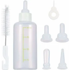Biberon Pour Animaux D'alimentation Allaitement Bouteille Raccord Brosse Kit Pour Chien Chiot Chat Chaton Animal De Compagnie (White)，Irisfr