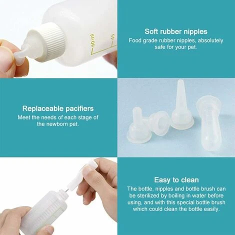 Biberon Pour Animaux D'alimentation Allaitement Bouteille Raccord Brosse Kit Pour Chien Chiot Chat Chaton Animal De Compagnie (White),Irisfr 2 Biberon Pour Animaux D'alimentation Allaitement Bouteille Raccord Brosse Kit Pour Chien Chiot Chat Chaton Animal De Compagnie (White),Irisfr – Image 2