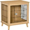PawHut Cage Pour Chien Sur Pied Style Scandinave - Dim. 73L X 55l X 78H Cm - Porte Verrouillable - Acier Noir Panneaux Particules Aspect Bois Clair