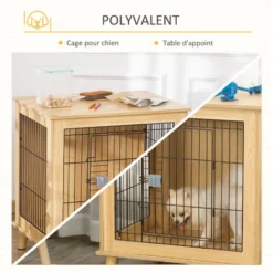 PawHut Cage Pour Chien Sur Pied Style Scandinave - Dim. 73L X 55l X 78H Cm - Porte Verrouillable - Acier Noir Panneaux Particules Aspect Bois Clair 8 PawHut Cage Pour Chien Sur Pied Style Scandinave - Dim. 73L X 55l X 78H Cm - Porte Verrouillable - Acier Noir Panneaux Particules Aspect Bois Clair -Promos Patto Chou Boutique 47582378 4