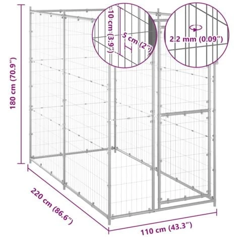 Chenil Extérieur Pour Chiens Acier Galvanisé 110x220x180 Cm VidaXL 3 Chenil Extérieur Pour Chiens Acier Galvanisé 110x220x180 Cm VidaXL – Image 3