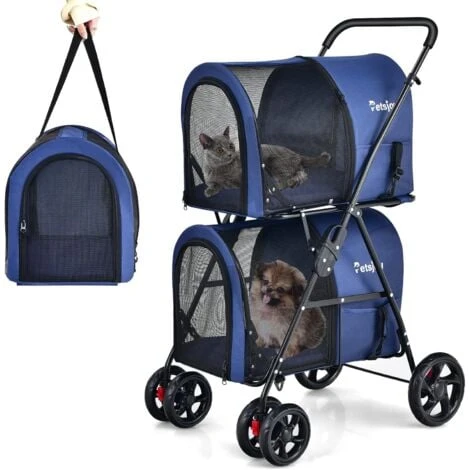 COSTWAY Poussette Buggy Pliable Chien Double Cage Détachable 4 Roues Avant Universelles Avec Porte Bidirectionnel En Tissu Oxford 1 COSTWAY Poussette Buggy Pliable Chien Double Cage Détachable 4 Roues Avant Universelles Avec Porte Bidirectionnel En Tissu Oxford