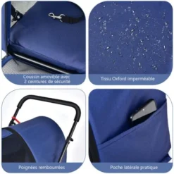 COSTWAY Poussette Buggy Pliable Chien Double Cage Détachable 4 Roues Avant Universelles Avec Porte Bidirectionnel En Tissu Oxford 8 COSTWAY Poussette Buggy Pliable Chien Double Cage Détachable 4 Roues Avant Universelles Avec Porte Bidirectionnel En Tissu Oxford -Promos Patto Chou Boutique 51371018 4