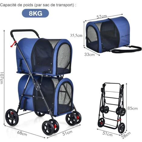 COSTWAY Poussette Buggy Pliable Chien Double Cage Détachable 4 Roues Avant Universelles Avec Porte Bidirectionnel En Tissu Oxford 5 COSTWAY Poussette Buggy Pliable Chien Double Cage Détachable 4 Roues Avant Universelles Avec Porte Bidirectionnel En Tissu Oxford – Image 5