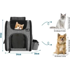 Pecute Sac à Dos Chat Chien Extensible 90%, Sac Transport Pour Chat Petit Chien Respirant, Sac A Dos De Transport Chat Avec Matelas En Peluche Amovible, Pour Voyage En Train/Voiture/Restaurant/Avion,g -Promos Patto Chou Boutique 53559096 5