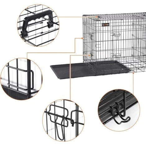 FEANDREA Cage Pour Chien, Avec 2 Portes, 107 X 70 X 77,5 Cm, Noir Par SONGMICS PPD42BK 4 FEANDREA Cage Pour Chien, Avec 2 Portes, 107 X 70 X 77,5 Cm, Noir Par SONGMICS PPD42BK – Image 4
