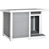 PawHut Niche Chien Style Cottage Dim. 102L X 70l X 73H Cm - Porte, Terrasse, Toit Ouvrant - Bois Composite Blanc Gris