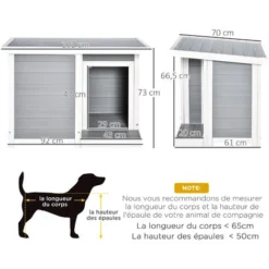 PawHut Niche Chien Style Cottage Dim. 102L X 70l X 73H Cm - Porte, Terrasse, Toit Ouvrant - Bois Composite Blanc Gris -Promos Patto Chou Boutique 56481248 3
