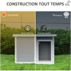 PawHut Niche Chien Style Cottage Dim. 102L X 70l X 73H Cm - Porte, Terrasse, Toit Ouvrant - Bois Composite Blanc Gris -Promos Patto Chou Boutique 56481248 5