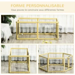 PawHut Parc Enclos Modulable Pliable Pour Animaux 6 Panneaux Avec Porte Verrouillable Dim. Panneau 70L X 62H Cm Bois Composite Acier -Promos Patto Chou Boutique 56481270 4