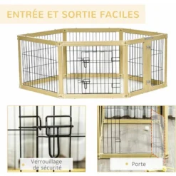 PawHut Parc Enclos Modulable Pliable Pour Animaux 6 Panneaux Avec Porte Verrouillable Dim. Panneau 70L X 62H Cm Bois Composite Acier -Promos Patto Chou Boutique 56481270 5
