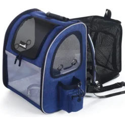 Pecute Sac Transport Chat Chiots Extensible Sac Dos Pour Chien Petit Animal Avec Matelas En Peluche Amovible, Filet Respirant, Spacieux, Pliable, Pour Voyage En Train/Voiture/Restaurant/Avion, Bleu