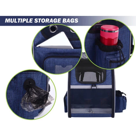 Pecute Sac Transport Chat Chiots Extensible Sac Dos Pour Chien Petit Animal Avec Matelas En Peluche Amovible, Filet Respirant, Spacieux, Pliable, Pour Voyage En Train/Voiture/Restaurant/Avion, Bleu 2 Pecute Sac Transport Chat Chiots Extensible Sac Dos Pour Chien Petit Animal Avec Matelas En Peluche Amovible, Filet Respirant, Spacieux, Pliable, Pour Voyage En Train/Voiture/Restaurant/Avion, Bleu – Image 2