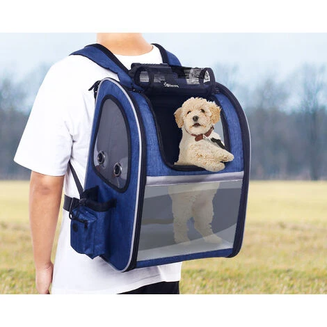 Pecute Sac Transport Chat Chiots Extensible Sac Dos Pour Chien Petit Animal Avec Matelas En Peluche Amovible, Filet Respirant, Spacieux, Pliable, Pour Voyage En Train/Voiture/Restaurant/Avion, Bleu 3 Pecute Sac Transport Chat Chiots Extensible Sac Dos Pour Chien Petit Animal Avec Matelas En Peluche Amovible, Filet Respirant, Spacieux, Pliable, Pour Voyage En Train/Voiture/Restaurant/Avion, Bleu – Image 3