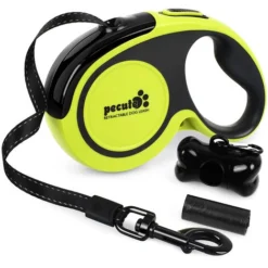 Pecute Laisse Chien Enrouleur 5m, Jusqu'à 50Kg, Laisses Rétractables Pour Chiens, Avec Un Boutton S'arrêter Bloquer, Ruban En Nylon Avec Coutures Réfléchissantes, Pour Petit, Moyen Et Grand Chiens