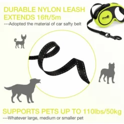 Pecute Laisse Chien Enrouleur 5m, Jusqu'à 50Kg, Laisses Rétractables Pour Chiens, Avec Un Boutton S'arrêter Bloquer, Ruban En Nylon Avec Coutures Réfléchissantes, Pour Petit, Moyen Et Grand Chiens -Promos Patto Chou Boutique 58114986 3