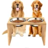 Gamelle Surélevée Pour Chien Et Chat, Wood Chien Porte Gamelle, 2 Acier INOX Bols Doubles Pour Animaux De Compagnie, Support D'alimentation Mangeoire Sur Pied, 40*22*18cm