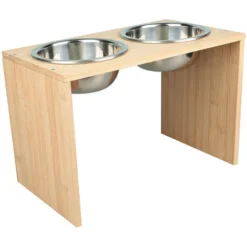Gamelle Surélevée Pour Chien Et Chat, Wood Chien Porte Gamelle, 2 Acier INOX Bols Doubles Pour Animaux De Compagnie, Support D'alimentation Mangeoire Sur Pied, 40*22*18cm -Promos Patto Chou Boutique 58545822 3