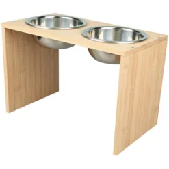 Gamelle Surélevée Pour Chien Et Chat, Wood Chien Porte Gamelle, 2 Acier INOX Bols Doubles Pour Animaux De Compagnie, Support D'alimentation Mangeoire Sur Pied, 40*22*18cm -Promos Patto Chou Boutique 58545822 5