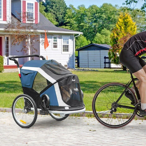 PawHut Remorque Vélo Jogger 2 En 1 Pour Animaux Drapeau Roues Avants Pivotantes Réflecteurs Et Barre D'attelage Inclus Bleu Noir 2 PawHut Remorque Vélo Jogger 2 En 1 Pour Animaux Drapeau Roues Avants Pivotantes Réflecteurs Et Barre D'attelage Inclus Bleu Noir – Image 2