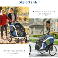 PawHut Remorque Vélo Jogger 2 En 1 Pour Animaux Drapeau Roues Avants Pivotantes Réflecteurs Et Barre D'attelage Inclus Bleu Noir 8 PawHut Remorque Vélo Jogger 2 En 1 Pour Animaux Drapeau Roues Avants Pivotantes Réflecteurs Et Barre D'attelage Inclus Bleu Noir -Promos Patto Chou Boutique 60072252 4