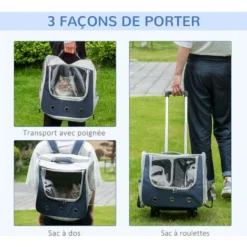 PawHut Sac à Dos Sac De Transport à Main Trolley Chariot Sur Roulettes 3 En 1 Pour Chien Chat - Pliable, Roulettes, Poignée Telescopique, Rangements - Gris Bleu 8 PawHut Sac à Dos Sac De Transport à Main Trolley Chariot Sur Roulettes 3 En 1 Pour Chien Chat - Pliable, Roulettes, Poignée Telescopique, Rangements - Gris Bleu -Promos Patto Chou Boutique 60940587 4