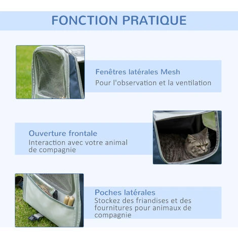 PawHut Sac à Dos Sac De Transport à Main Trolley Chariot Sur Roulettes 3 En 1 Pour Chien Chat - Pliable, Roulettes, Poignée Telescopique, Rangements - Gris Bleu 5 PawHut Sac à Dos Sac De Transport à Main Trolley Chariot Sur Roulettes 3 En 1 Pour Chien Chat - Pliable, Roulettes, Poignée Telescopique, Rangements - Gris Bleu – Image 5