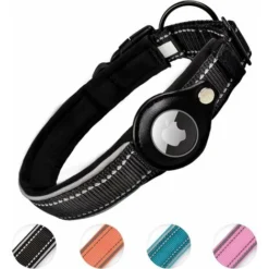 AirTag Collier Chien , Collier Pour Chien [Noir] [Large], Rembourré Air Tag Apple Avec Collier Chien Pour Petits Moyens Grands Garçons Filles [Taille M] JUNJUN