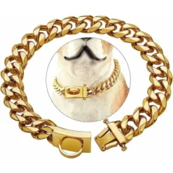 Collier Doré Pour Chien Avec Boucle De Sécurité, Collier à Maillons En Acier Inoxydable à Mâcher Très Résistant (doré, 20)