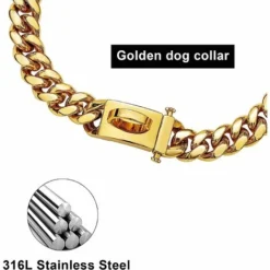 Collier Doré Pour Chien Avec Boucle De Sécurité, Collier à Maillons En Acier Inoxydable à Mâcher Très Résistant (doré, 20) -Promos Patto Chou Boutique 67637620 3