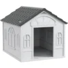 PawHut Niche Chien Style Cottage Dim. 65L X 75l X 63H Cm - Motifs Fenêtres, Porte, Aération - PP Blanc Gris