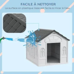 PawHut Niche Chien Style Cottage Dim. 65L X 75l X 63H Cm - Motifs Fenêtres, Porte, Aération - PP Blanc Gris 9 PawHut Niche Chien Style Cottage Dim. 65L X 75l X 63H Cm - Motifs Fenêtres, Porte, Aération - PP Blanc Gris -Promos Patto Chou Boutique 70299123 5