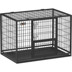FEANDREA Cage Pour Chien Lourd, 107 X 70 X 74,9 Cm, Pour Chiens De Taille Grande Et Moyennet, Anti-Fugue, Double Porte Amovible, Nettoyage Facile, Parc à Chiens, Noir Par SONGMICS PPD001B01