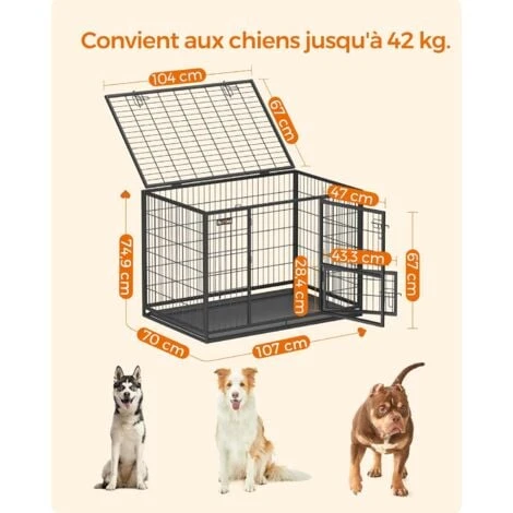 FEANDREA Cage Pour Chien Lourd, 107 X 70 X 74,9 Cm, Pour Chiens De Taille Grande Et Moyennet, Anti-Fugue, Double Porte Amovible, Nettoyage Facile, Parc à Chiens, Noir Par SONGMICS PPD001B01 5 FEANDREA Cage Pour Chien Lourd, 107 X 70 X 74,9 Cm, Pour Chiens De Taille Grande Et Moyennet, Anti-Fugue, Double Porte Amovible, Nettoyage Facile, Parc à Chiens, Noir Par SONGMICS PPD001B01 – Image 5