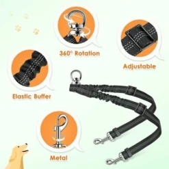Séparateur De Laisse Double Pour Chien, Sans Enchevêtrement, Rotation à 360°, Coupleur De Laisse Pour Chien Pour Promener 2 Chiens, Double Laisse Réfléchissante Absorbant Les Chocs Réglable Pour Deux -Promos Patto Chou Boutique 70392700 3