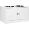 PawHut Gamelle Double Chien Chat - Porte-gamelles Surélevé Armoire 2 En 1 - 2 Portes, 2 Gamelles - MDF Blanc Acier Inox.