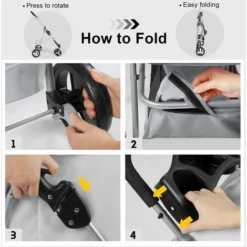 Poussette Buggy Pliable Pour Chien 3 Roues Tissu 600D Oxford Imperméable Avec Panier De Rangement Et Fenêtre En Filet Poussette De Voyage Pour Animaux De Compagnie-Gris -Promos Patto Chou Boutique 71554549 5