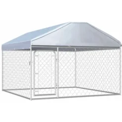 Chenil D'extérieur | Enclos Parc Cage Pour Chiens Avec Toit Pour Chiens 200 X 200 X 135 Cm 68335