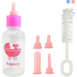 60ML Animal Nouveau-né Petit Chien Chiot Chat Chaton Kitty Lapin Lait Allaitement Biberon Avec 4 Mamelons De Remplacement Et 1 Brosse à Tétons PCS Rose