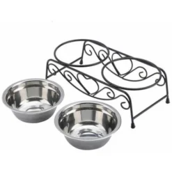 Gamelle Et écuelle Pour Chien,Double Gamelle Pour Chien Animal Chat Chiot Bol Ecuelle Acier Inoxydable Avec Pieds 26x14x8.5cm Argent -Promos Patto Chou Boutique 72449614 3