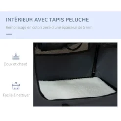 PawHut Sac De Transport Pour Chien Et Chat Pliable - Poignée, 3 Entrées Zippées, Poche - Coussin Amovible Inclus - Acier Oxford Polyester Gris Noir -Promos Patto Chou Boutique 72845742 5