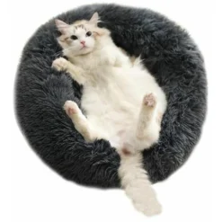 Niche Pour Chien Niche Ronde Niche Longue Fourrure Niche Pour Sommeil Profond Niche D'Hiver Pour Chat Et Chien Niche Générale En Peluche, Gris Foncé S 40cm