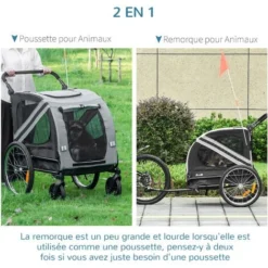 PawHut Remorque Vélo Jogger 2 En 1 Pour Animaux Drapeau Roue Avant Pivotante Réflecteurs Gris Noir -Promos Patto Chou Boutique 75075980 4
