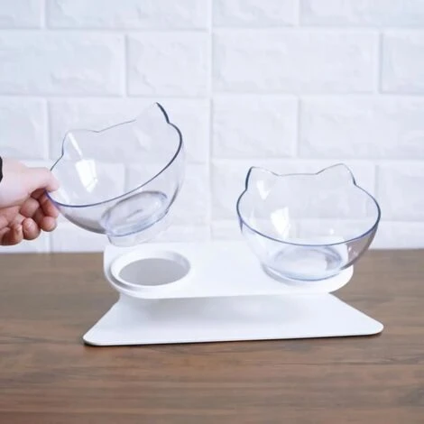 Double Gamelle Chat Chien Plastique, Gamelle Pour Chien Chat Voyage, Ecuelle Chien, Distributeur Eau Et Croquette Chat - Transparent 2 Double Gamelle Chat Chien Plastique, Gamelle Pour Chien Chat Voyage, Ecuelle Chien, Distributeur Eau Et Croquette Chat - Transparent – Image 2