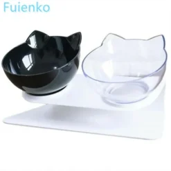 Double Gamelle Chat Chien Plastique Gamelle 13.5cmx21.5cm Noir+Blanc FUIENKO
