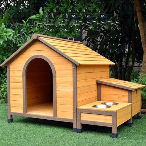 Niche À Chien Harrier Avec Gamelles Et Coffre Toit Bois Taille L 2 Niche À Chien Harrier Avec Gamelles Et Coffre Toit Bois Taille L – Image 2