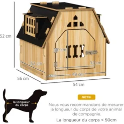PawHut Niche Chien Design Maison Dim. 54L X 56l X 52H Cm - Porte Verrouillable Motif Os, Fenêtres, Toit - MDF Aspect Bois Clair Noir -Promos Patto Chou Boutique 76658267 3